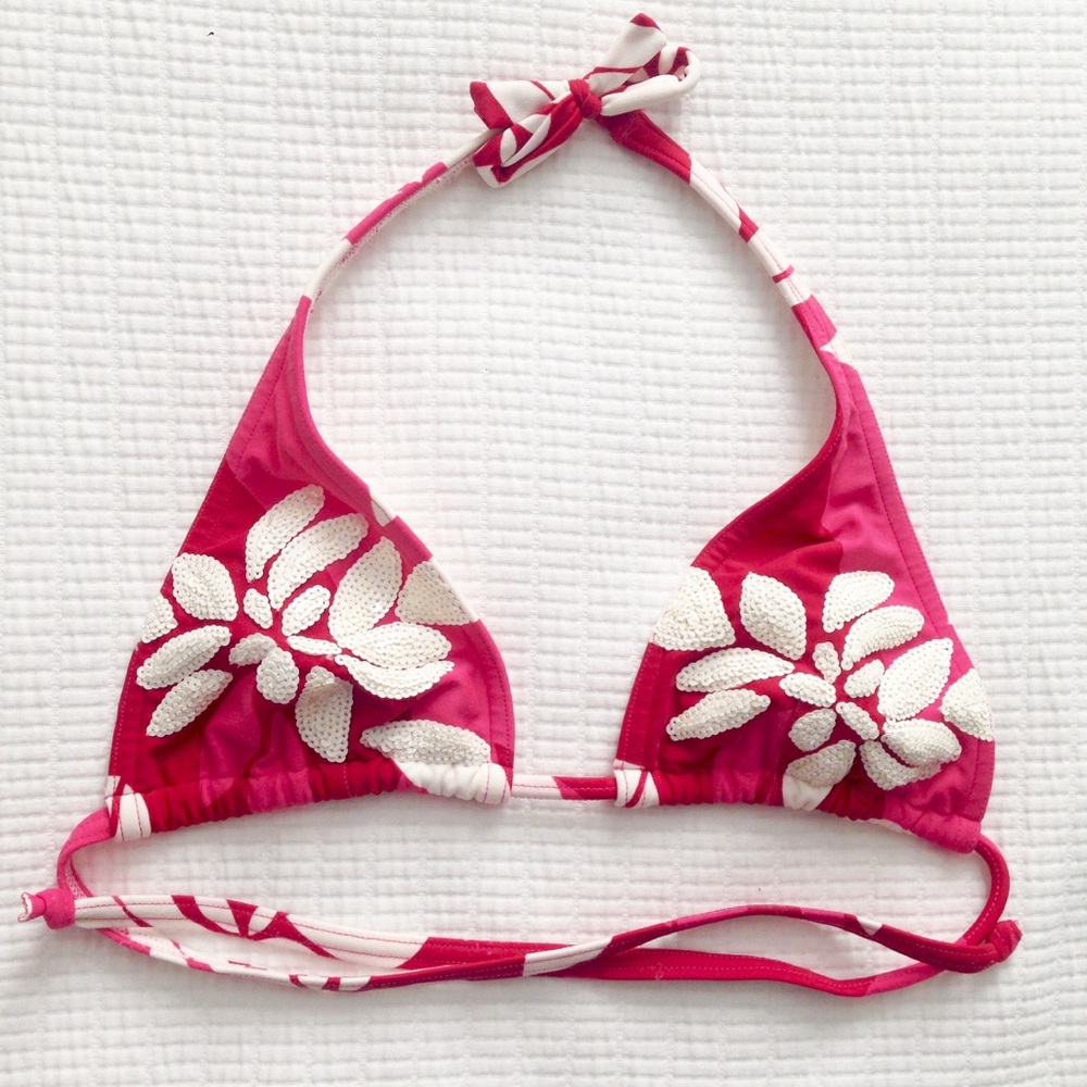 ViX Floral Sequined Strip Bikini Top Pink/Red